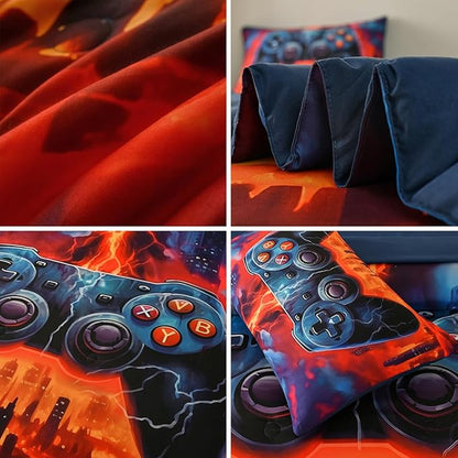 Game Console Twin Comforter Set with Sheets, Microfiber 6 Pcs Bed in A Bag Twin Size Gamer Bedding Set for Boys Kids Teens