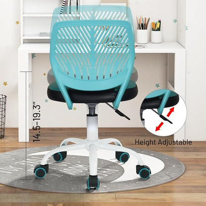 FurnitureR Desk Chair Small Study Chairs Armless for Child Kids Teens, Swivel Rolling Lightweight Task Chair with Wheels and Pu Leather Padded Cushion, Green/Black