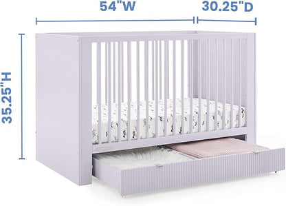Delta Children Cassie 4-in-1 Convertible Crib with Underdrawer, Lilac + Simmons Kids Silver Nights Dual Sided 2-Stage Baby Crib Mattress (Bundle)