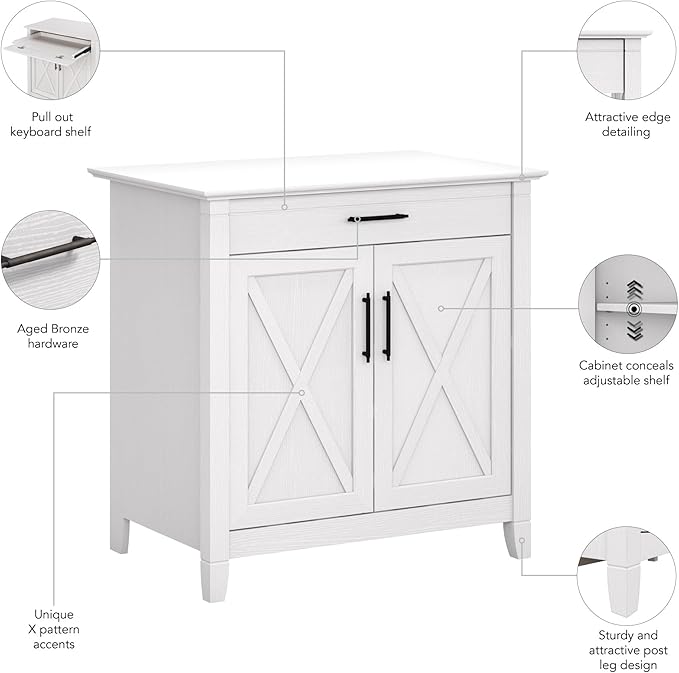 Bush Furniture Key West Secretary Desk | Accent Cabinet with Work Surface in Pure White Oak | 30W x 20D Hidden Writing Table and Storage for Small Spaces