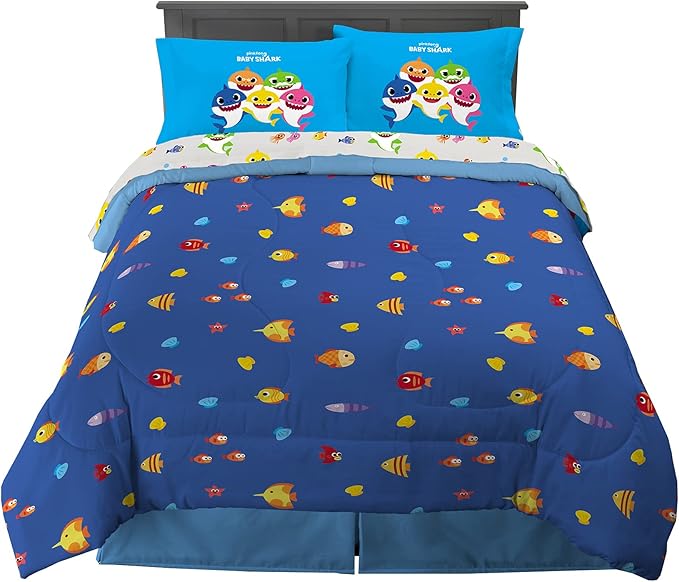 Franco Kids Bedding Super Soft Comforter and Sheet Set, 5 Piece Full Size, Baby Shark