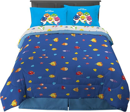 Franco Kids Bedding Super Soft Comforter and Sheet Set, 5 Piece Full Size, Baby Shark