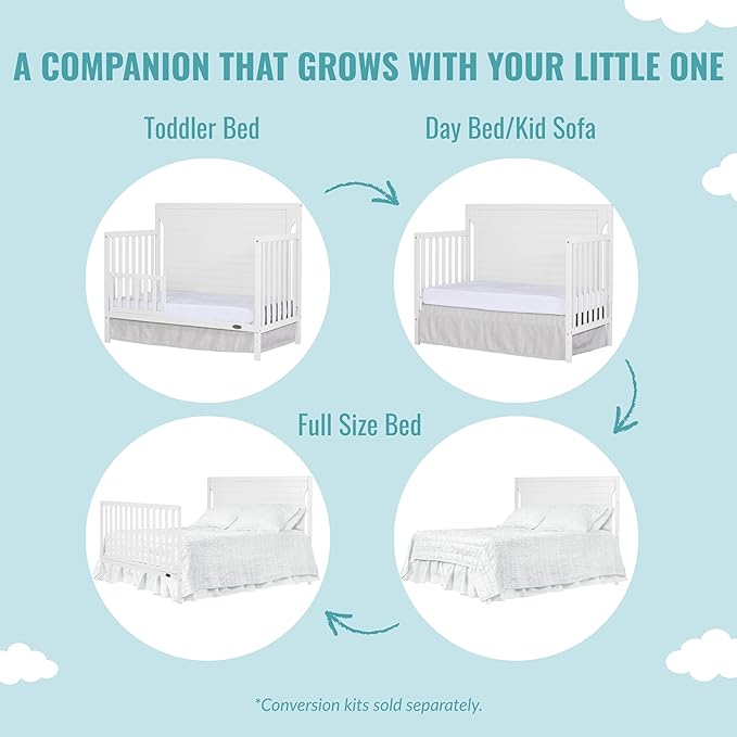 Cape Cod 5-in-1 Convertible Crib in White, Greenguard Gold Certified, 55x30x44.5 Inch (Pack of 1)