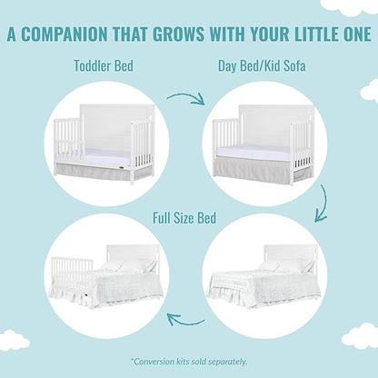Cape Cod 5-in-1 Convertible Crib in White, Greenguard Gold Certified, 55x30x44.5 Inch (Pack of 1)