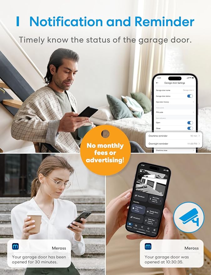 Smart Garage Door Opener Remote with External Antenna, Compatible with Amazon Alexa, SmartThings, Control Up to 3 Single Doors(with 2 Door Sensors)