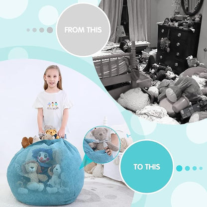 Stuffed Animal Storage Bean Bag Chair Cover (No Filler) for Kids and Adults.Soft Premium Corduroy Stuffable Beanbag for Organizing Children Plush Toys or Memory Foam Small 100L(LightBlue)