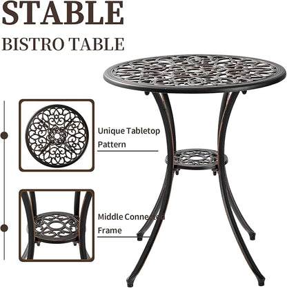 Patio Bistro Sets 3 Piece, Outdoor Bistro Table and Chairs Set of 2 with Umbrella Hole, Cast Aluminum Bistro Set, Patio Furniture for Yard Garden Porch, Bronze