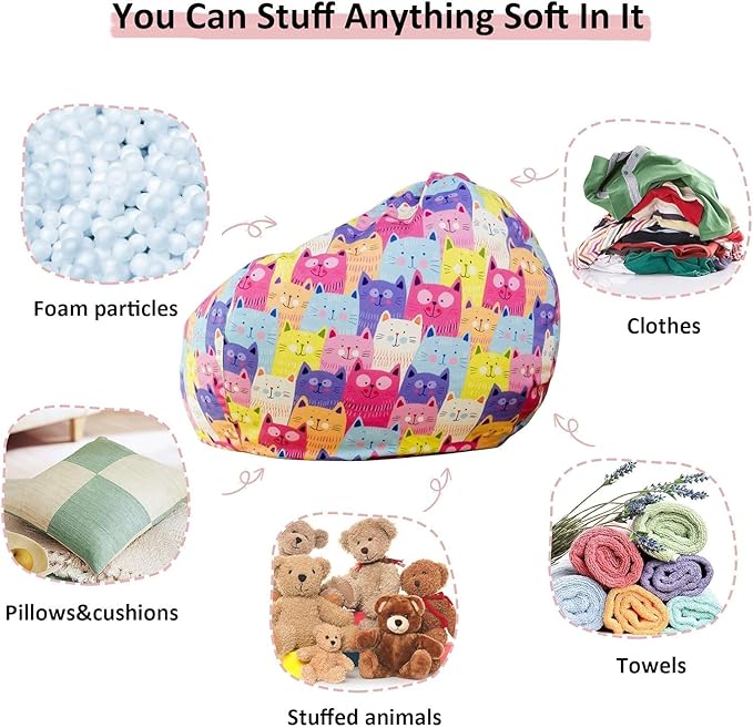 Nobildonna Stuffed Animal Storage Bean Bag Chair Cover Only for Kids Girls Toddler, Large Beanbag Chair without Filling for Organizing Children Soft Plush Toys