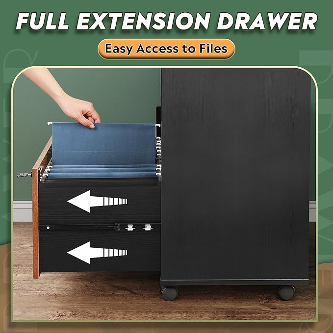 DEVAISE Lateral File Cabinet with Lock, 1-Drawer Rolling File Cabinets on Wheels for Home Office, Wood Printer Stand with Open Storage Shelf, Rustic Brown