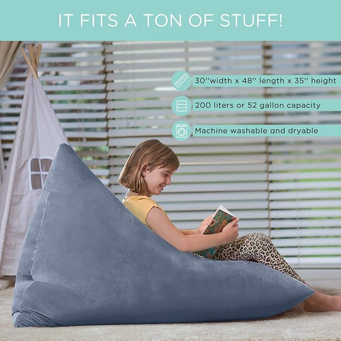 Aubliss Stuffed Animal Storage Bean Bag Chairs Cover, 50"x 35" Extra Large Velvet Bean Bags Chair for Kids & Adults, Ultra Soft Zipper Beanbag Toy Storage for Boys Girls - Grey