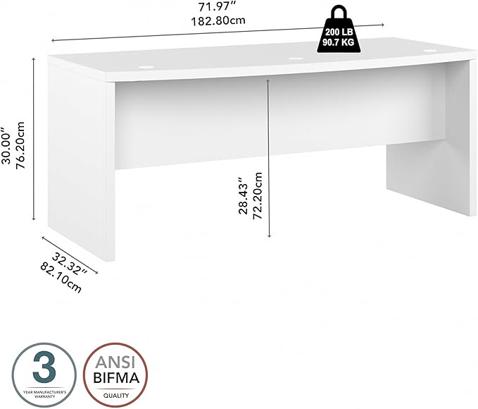 Bush Business Furniture Echo Bow Front Desk, 72W, Pure White
