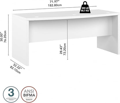 Bush Business Furniture Echo Bow Front Desk, 72W, Pure White