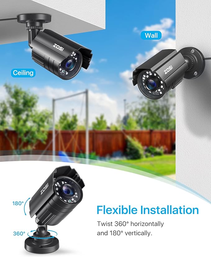 ZOSI 4 Pack 1080P 1920TVL Home Security Cameras Outdoor Indoor, Night Vision, IP66 Weatherproof 2MP Surveillance Camera, Work For 720P/1080P/5MP/4K HD-TVI,AHD,CVI analog CCTV DVR System (Black)