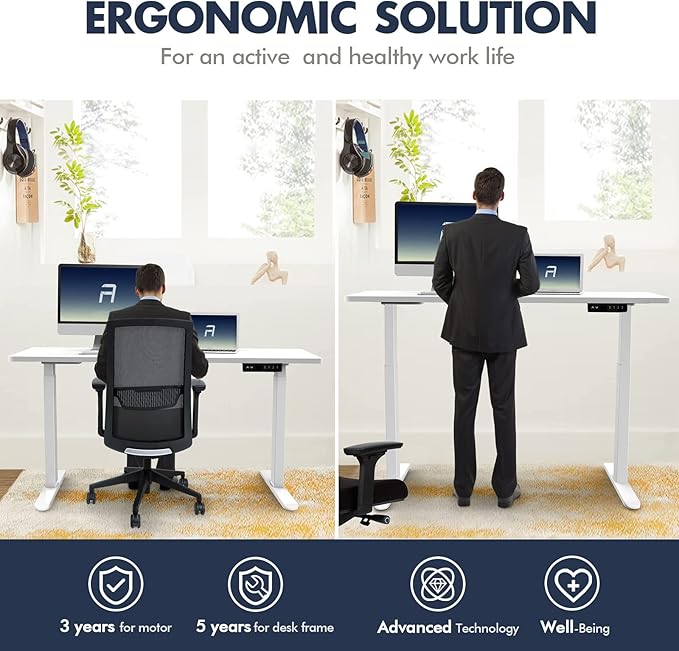 AIMEZ0 Dual Motor Electric Sit Stand Desk Standing Desk Frame Adjustable Height 27.4-45.6 inches Motorized Standing Computer Desk for Home and Office (White Frame only)
