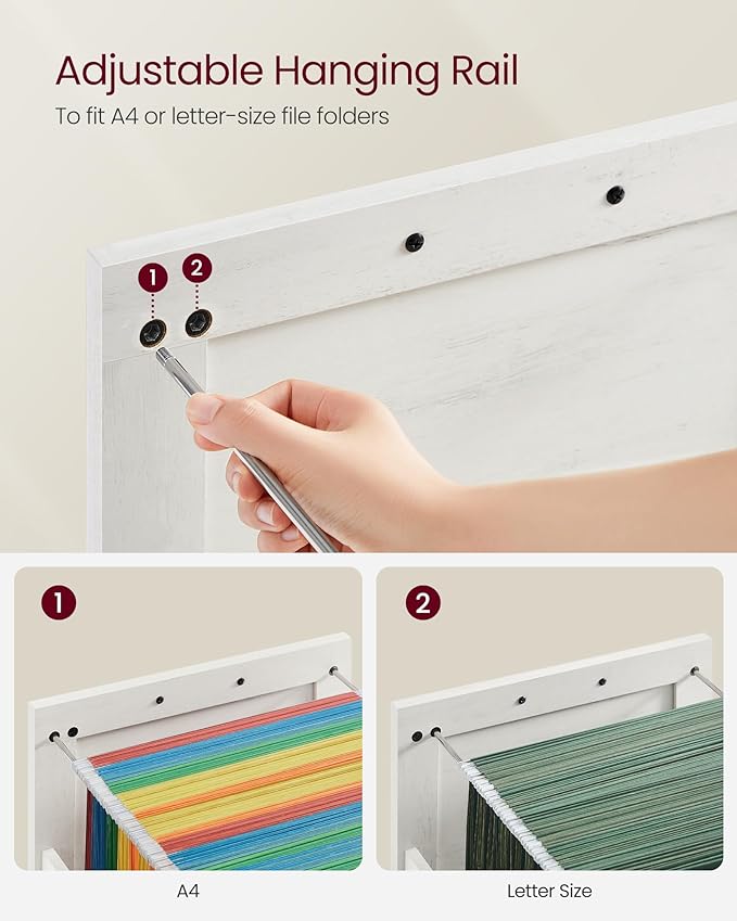 VASAGLE File Cabinet, Filing Cabinet with 2 Drawers, Printer Stand, Fit A4, Letter Size, Hanging File Folders, Modern Farmhouse Style, for Home Office, Study, Rustic White UOFC048T73