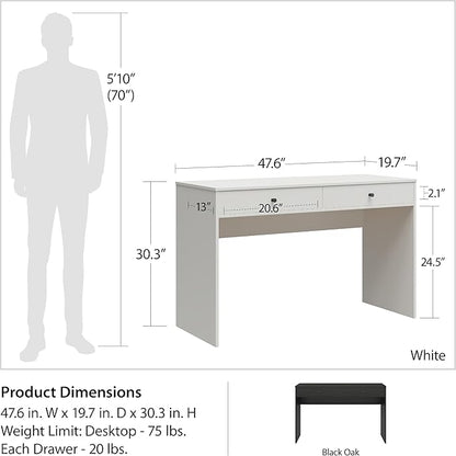 Ameriwood Home The Loft 2 Drawer Desk, White