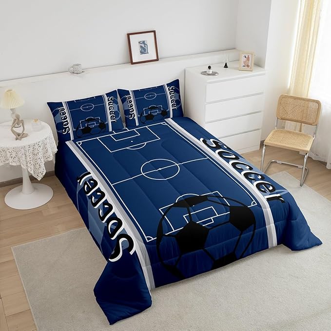 Feelyou Kids Soccer Ball Game Comforter Set Full Size Rugby Sports Bedding Set for Boys Girls Teens Bedroom Decor Football Comforter Football Lover Duvet Set with 2 Pillow Case