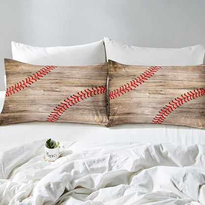 Erosebridal Baseball Bedding Set for Kids Boys Teens Twin,Sports Games Comforter Set Retro Rustic Wooden Board Quilt Duvet Sets American Baseball Country Down Comforter with 1 Pillow Case