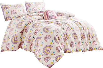 for Kids Rainbow Hearts 4-Piece Comforter Set - Beautiful Motif Design Bedding Set with Embrodery Print