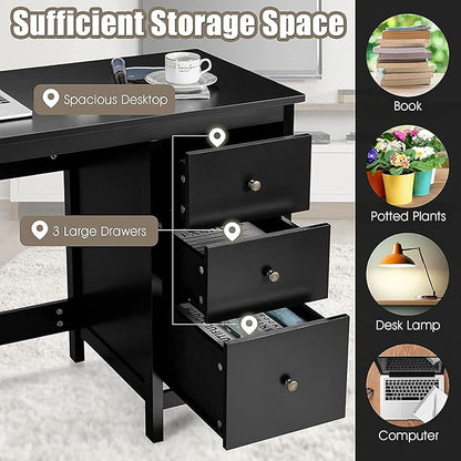 3-Drawer Computer Desk, Black