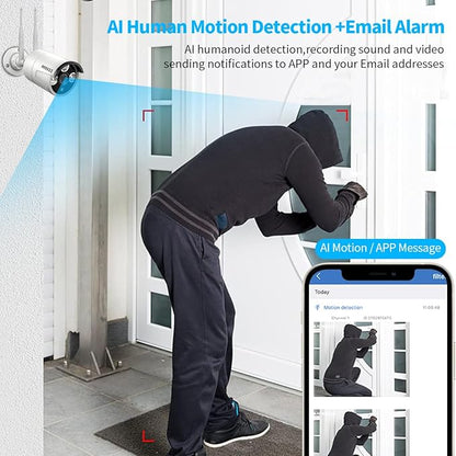 (Dual Antennas for WiFi Enhanced & 60 Days Storage) AI Human Detected 2K 3.0MP Wireless Security Camera System,OOSSXX 10 Channel NVR HD Outdoor Home Surveillance WiFi Cameras Systems