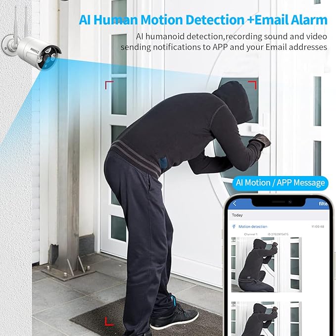 (90 Days Storage & Dual Antennas for WiFi Enhanced) AI Human Detected 2K 3.0MP Wireless Security Camera System,OOSSXX 10-Channel NVR HD Outdoor Home Surveillance WiFi Cameras Systems