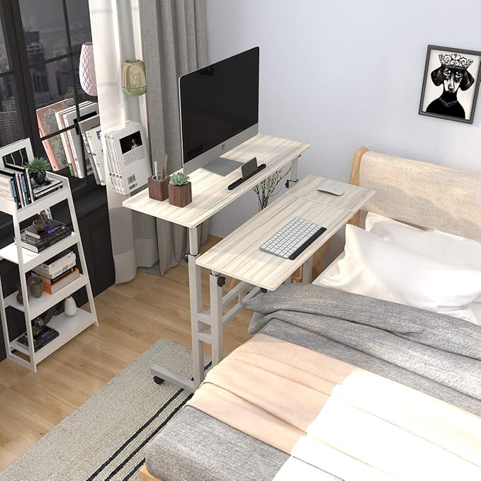 SogesPower Mobile Laptop Desk Adjustable Side Table Home Office Computer Stand for Bed Sofa, White Maple, JZS-101-MP-N