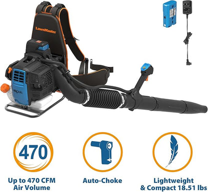 LawnMaster NPTBL31AB No-Pull Backpack Leaf Blower, Gas-Powered with Electric Start, 31cc 2-Cycle Engine, 470CFM, 175MPH