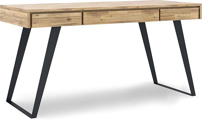 SIMPLIHOME Lowry SOLID WOOD and Metal Modern Industrial 54 inch Wide Home Office Desk, Writing Table, Workstation, Study Table Furniture in Distressed Golden Wheat with 2 Drawers