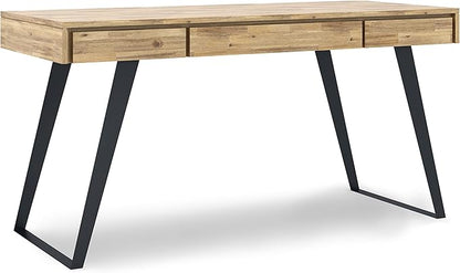 SIMPLIHOME Lowry SOLID WOOD and Metal Modern Industrial 54 inch Wide Home Office Desk, Writing Table, Workstation, Study Table Furniture in Distressed Golden Wheat with 2 Drawers