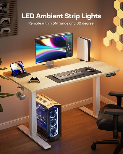 Marsail Electric Standing Desk, 48 * 24 Inch Height Adjustable Sit Stand up Desk with 3 Memory Preset, Headphone Hook Computer Desk Workstation for Home Office, Treadmill Pad
