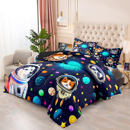 Dogs Twin Comforter Set for Boys - 2Pcs Lovely Pets Animals Theme Bedding Set for Boys Bedroom Kids Room Decor Cute Corgi Husky Alaska Pattern Soft Comforter with 1 Pillowcase for All Season