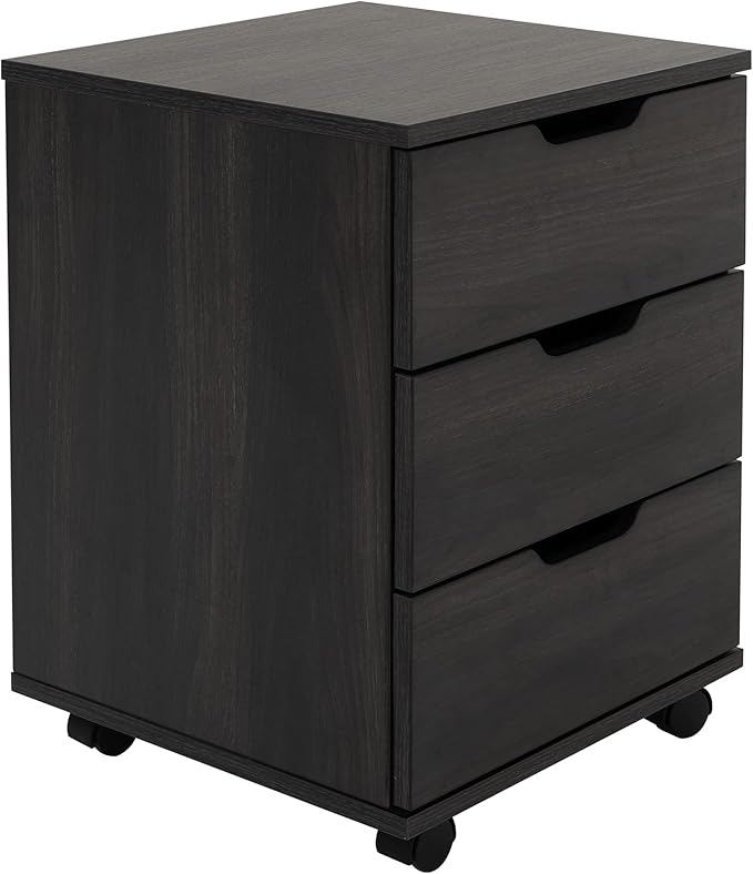 Farini 3-Drawer Vertical Filing Cabinet Rolling Wood Mobile File Cabinets Under Desk for Home Office with Casters (Dark Walnut, Non-Assembled)