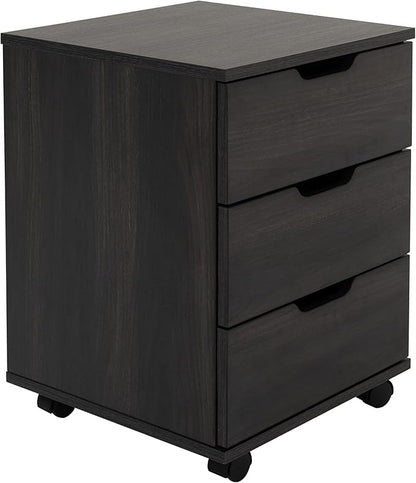 Farini 3-Drawer Vertical Filing Cabinet Rolling Wood Mobile File Cabinets Under Desk for Home Office with Casters (Dark Walnut, Non-Assembled)