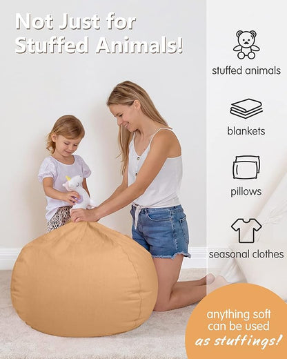 Aubliss Stuffed Animal Bean Bag Storage Chair (Solid Khaki, X-Large (48''))