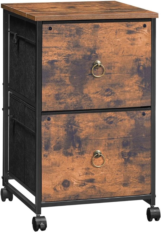 HOOBRO 2 Drawer Mobile File Cabinet, Rolling Printer Stand, Vertical Filing Cabinet, Office Cabinet, Filing Cabinet for Home Office, A4/Letter Size, Nonwovens Drawer, Rustic Brown BF20WJ01
