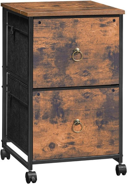 HOOBRO 2 Drawer Mobile File Cabinet, Rolling Printer Stand, Vertical Filing Cabinet, Office Cabinet, Filing Cabinet for Home Office, A4/Letter Size, Nonwovens Drawer, Rustic Brown BF20WJ01