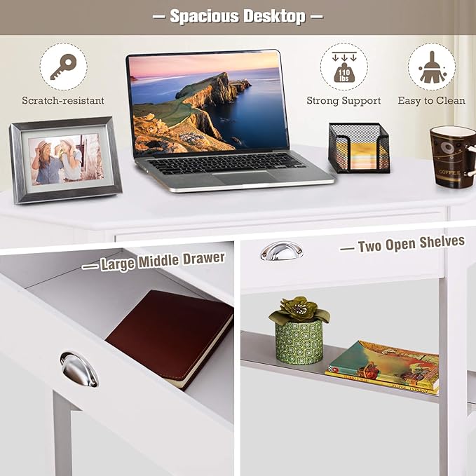 Giantex with One Drawer and One Storage Shelf, White Finish