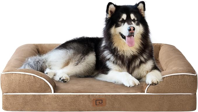 EHEYCIGA Orthopedic XL Dog Beds, Waterproof Memory Foam Dog Bed for Extra Large Dogs, Non-Slip Bottom and Egg-Crate Foam Big Dog Couch Bed with Washable Removable Cover, Camel