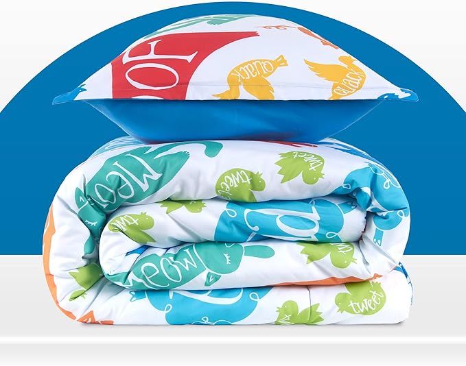 SLEEP ZONE Kids Bedding Comforter Set Full/Queen Size - Super Soft & Cute Printed 3-Piece Comforter Set All Seasons for Boys, Girls, Fade Resistant, Machine Washable, Happy Animal