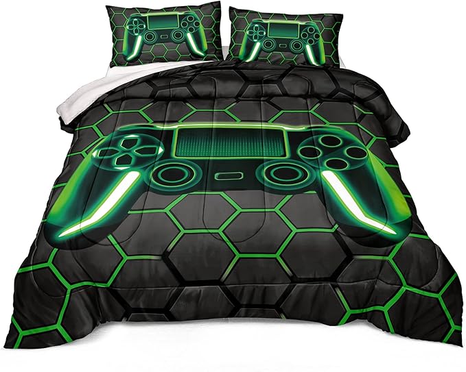 Boys Comforter Set,Gaming Bedding for Kids Teen,Game Console Comforter Set for Gamer Room Decor(comforter-Game43,Queen)