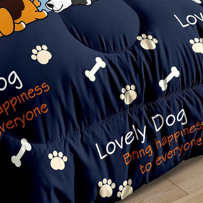 2Pcs Cartoon Dog Comforter Set Twin Comforter Set for Boys Lovely Puppy Patterns Bedding Set Fun Animal Lover Comforter Lovely Dog Paw Bones Quilt with 1 Pillowcase, Twin Size