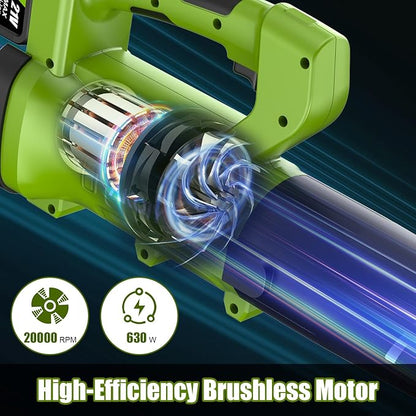 Cordless Leaf Blower - 90 MPH/440 CFM, Brushless Motor, Electric Leaf Blower, 2 X 21V 4.0Ah Battery and Charger,Lightweight and Powerful Battery Operated for Lawn Care, Yard, Garage Cleaning