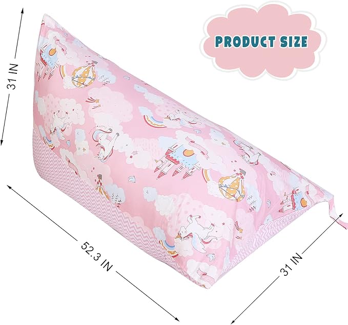 Stuffed Animal Storage Bean Bag Chair Cover, Cotton Pink Unicorn Plush Toy Storage Stuff and Sit Seat for Kids/Teens/Adults, 52" x 31" Extra Large Triangle Floor Sofa, 200L/52Gal, Cover Only