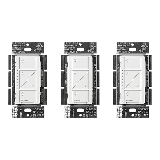 Lutron Caseta Smart Lighting Original Dimmer Switch (Lutron Smart Hub Required), for Light Bulbs, 150 Watt, Single-Pole/3-Way, No Neutral Required, PD-6WCL-WH-3-A, White, 3 Pack