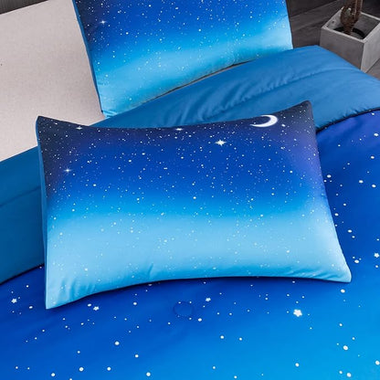 NINENINE Blue Galaxy Comforter Set Queen Size for Teen Kids Girls,Space Bedding Sets Printed with 1 Comforter 2Pillowcases