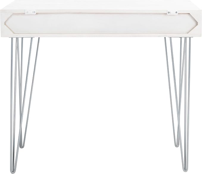 Safavieh Home Office Collection Marigold White Wash and Silver 1-Drawer Hairpin Leg Desk, 0
