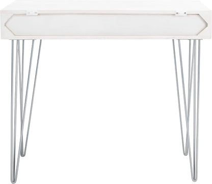 Safavieh Home Office Collection Marigold White Wash and Silver 1-Drawer Hairpin Leg Desk, 0