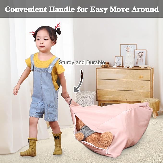 Jorbest Stuffed Animal Storage Bean Bag Chair for Kids and Adults, Luxury Velvet Stuffed Animal Bean Bag Storage, Cover Only(Sweet Pink 200L/52 Gal)
