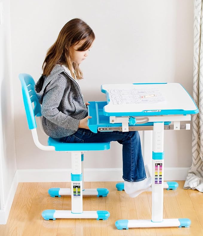 VIVO Height Adjustable Kids Desk Chair, Chair Only, Designed for Interactive Workstation, Universal Children's Ergonomic Seat, Blue, DESK-V201B-CH